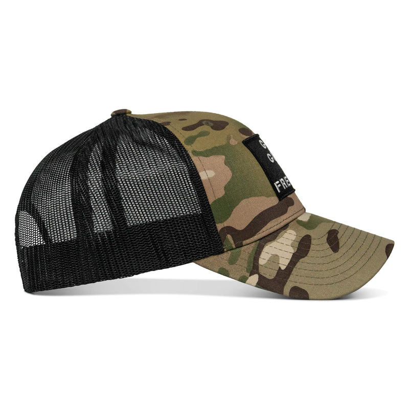 Load image into Gallery viewer, God, Guns, And Freedom Patch Mid-Profile Mesh Snapback Hat
