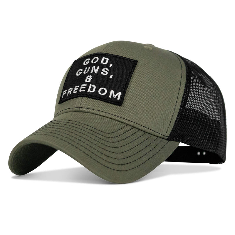 Load image into Gallery viewer, God, Guns, And Freedom Patch Mid-Profile Mesh Snapback Hat
