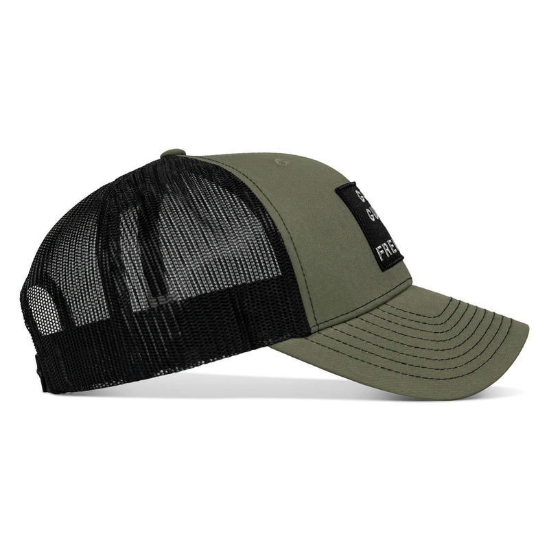 Load image into Gallery viewer, God, Guns, And Freedom Patch Mid-Profile Mesh Snapback Hat
