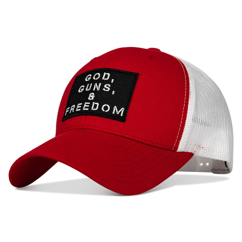 Load image into Gallery viewer, God, Guns, And Freedom Patch Mid-Profile Mesh Snapback Hat
