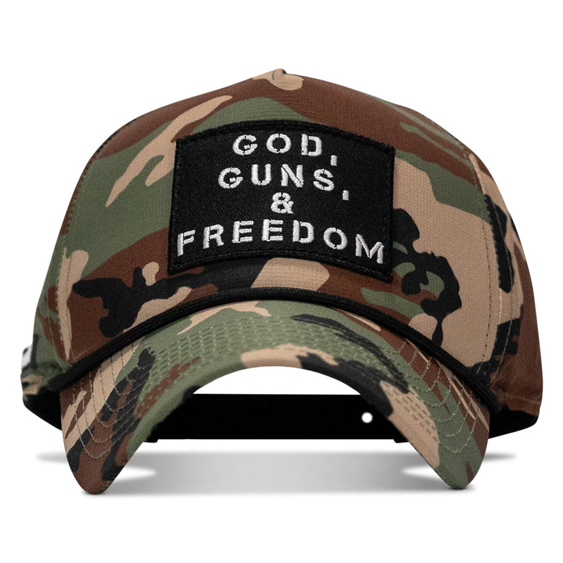Load image into Gallery viewer, God, Guns, And Freedom Patch Weekender Snapback Hat
