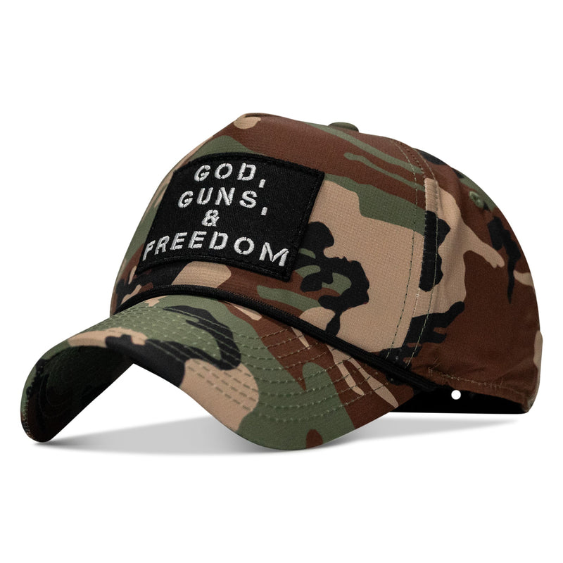 Load image into Gallery viewer, God, Guns, And Freedom Patch Weekender Snapback Hat
