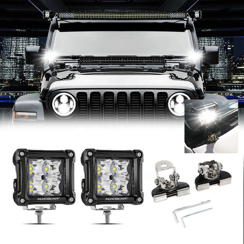 3 Inch Spot/Flood Beam LED Pods Light + Universal LED Working Lights Mounting Brackets
