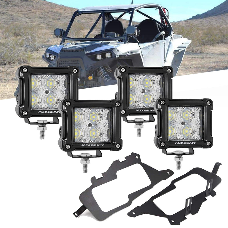 Load image into Gallery viewer, 3 Inch LED Pods Light Spot/Flood Beam with Wiring Harness &amp; LED Pod Lights Mounting Brackets Combo for 2014-2021 Polaris RZR 900 1000 ＆ TURBO RI

