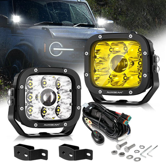 5 Inch 110W White/Amber LED Driving Lights Pods Light with A-Pillar Mounting Bracket For Ford Bronco 2/4 Door 2021 2022