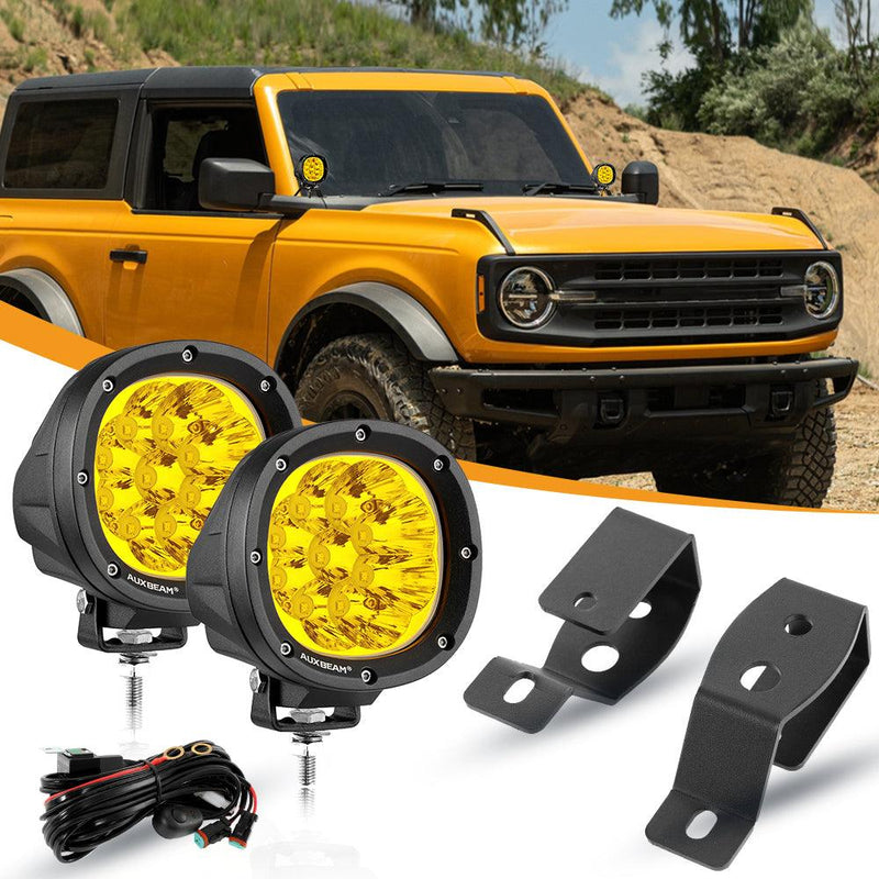 Load image into Gallery viewer, 4 Inch 90W Round LED Driving Lights Spot Yellow with A-Pillar Mounting Bracket For Ford Bronco 2/4 Door 2021 2022
