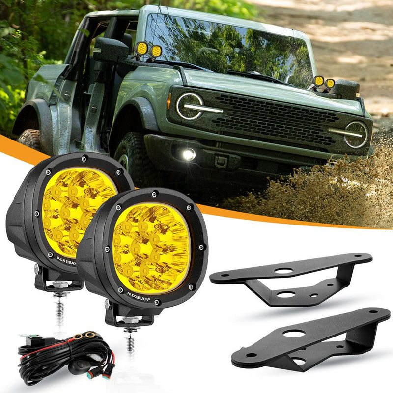 Load image into Gallery viewer, 4 Inch 90W Round Yellow Spot LED Driving Lights with Dual A-Pillar Mounting Bracket For Ford Bronco 2/4 Door 2021 2022
