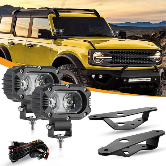 4 Inch 30W Corrugated Lens Flood Beam LED Pods Lights with Dual A-Pillar Mounting Bracket For Ford Bronco 2/4 Door 2021 2022