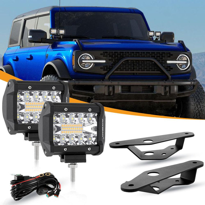 Load image into Gallery viewer, 4 Inch 6 Modes White&amp;Amber LED Working Light LED Pods with Dual A-Pillar Mounting Bracket For Ford Bronco 2/4 Door 2021 2022
