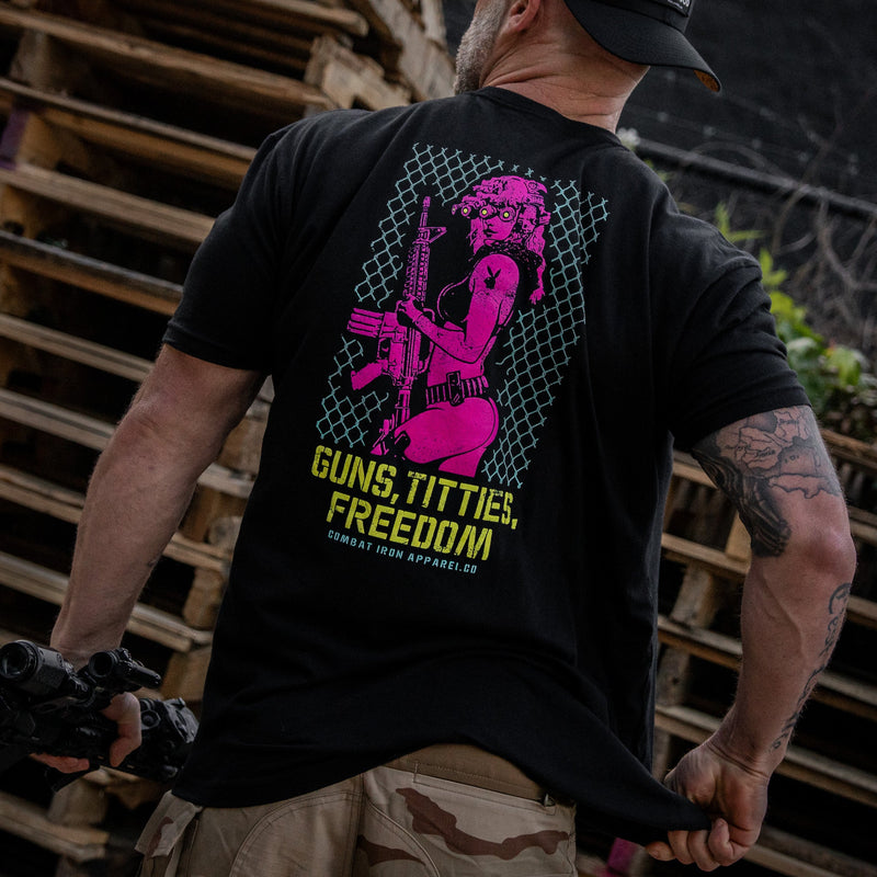 Load image into Gallery viewer, Guns, Titties, Freedom: Tactical Temptation Men's T-Shirt
