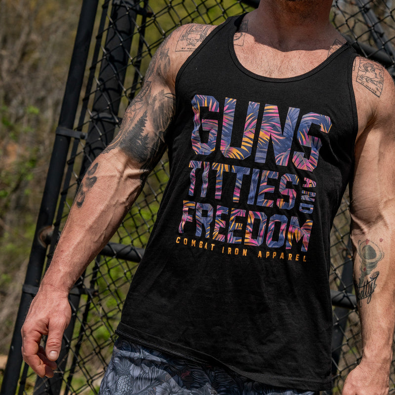 Load image into Gallery viewer, Guns, Titties, Freedom Men's Tank
