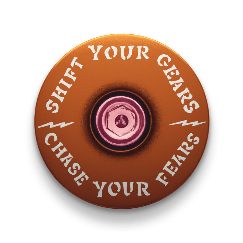 Load image into Gallery viewer, Chase Your Fears Go Fast Don't Die x Dispatch - Custom Bicycle Headset Cap
