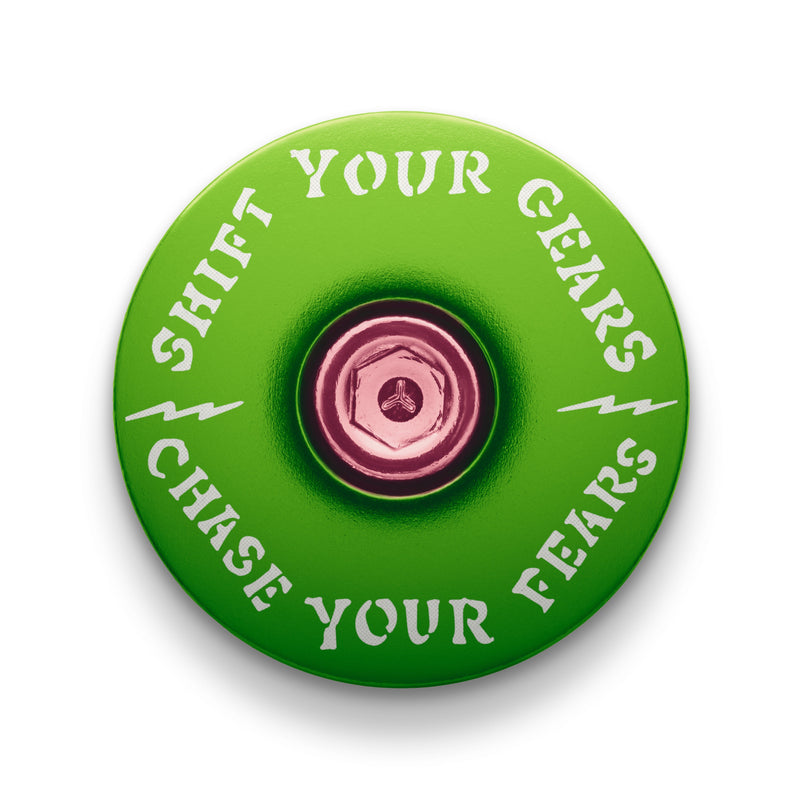 Load image into Gallery viewer, Chase Your Fears Go Fast Don't Die x Dispatch - Custom Bicycle Headset Cap

