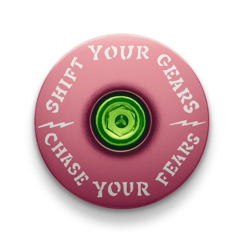 Load image into Gallery viewer, Chase Your Fears Go Fast Don't Die x Dispatch - Custom Bicycle Headset Cap
