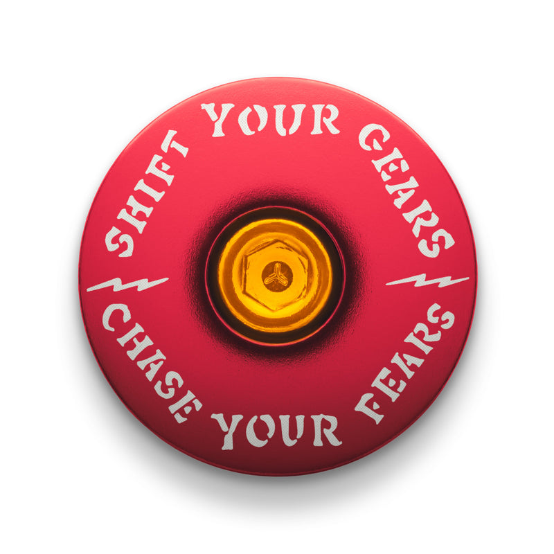 Load image into Gallery viewer, Chase Your Fears Go Fast Don't Die x Dispatch - Custom Bicycle Headset Cap
