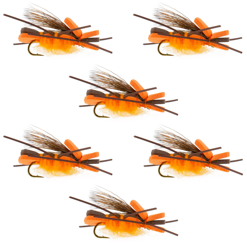 Load image into Gallery viewer, Orange Godzilla Hopper - Foam Grasshopper or Adult Salmonfly Fly Pattern - 6 Flies Hook Size 10

