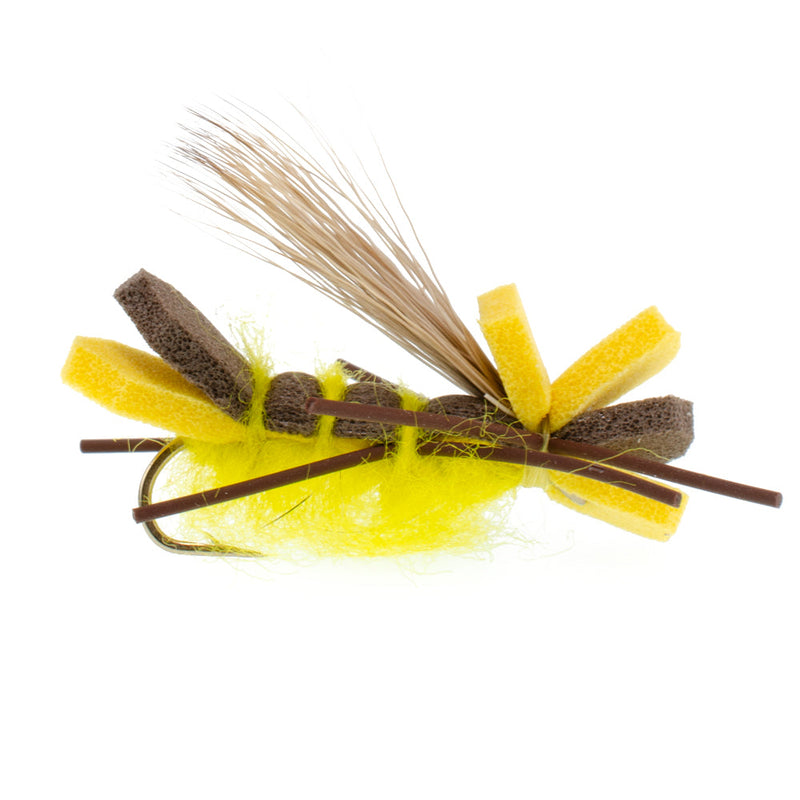 Load image into Gallery viewer, 3 Pack Yellow Godzilla Hopper - Foam Grasshopper or Adult Salmonfly Fly Pattern - Hook Size 10
