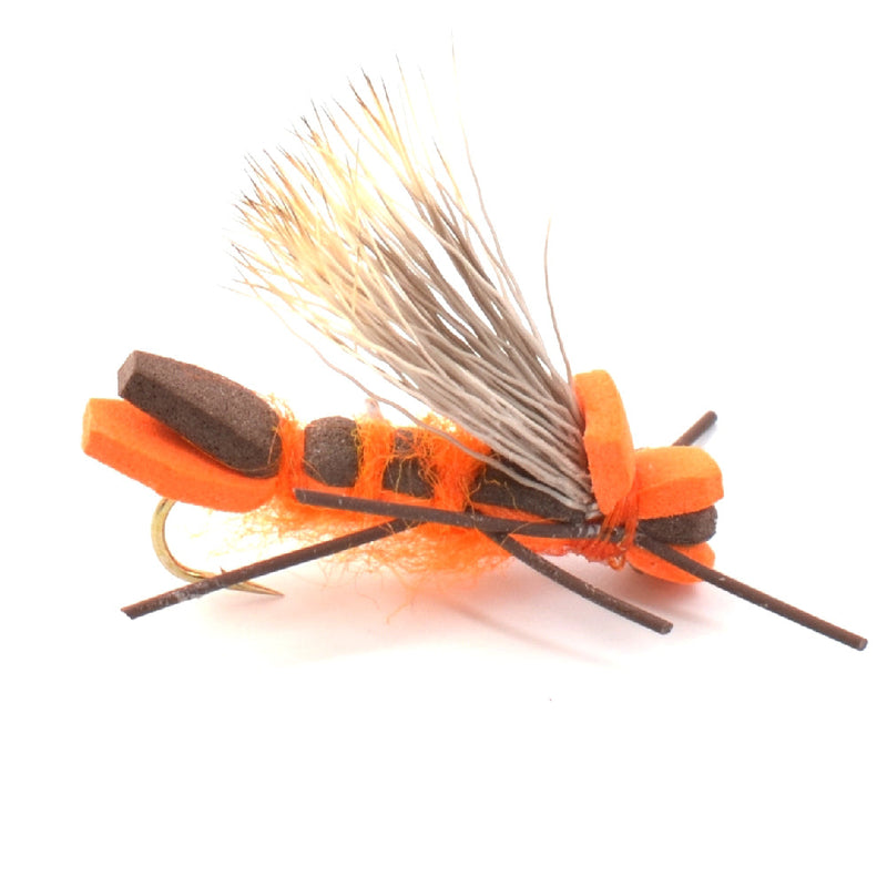 Load image into Gallery viewer, Orange Godzilla Hopper - Foam Grasshopper or Adult Salmonfly Fly Pattern - 1 Dozen Flies Hook Size 10
