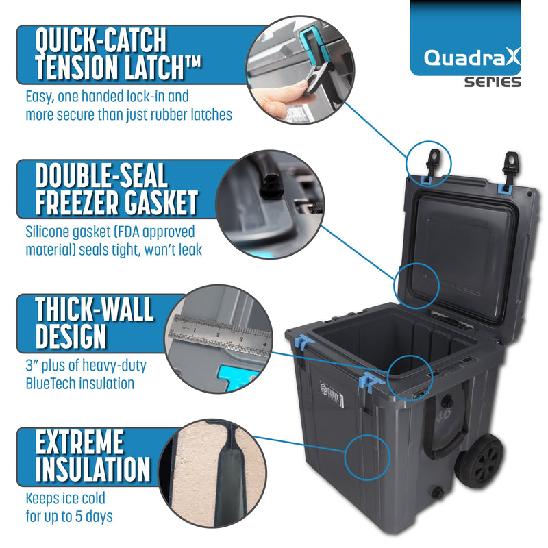Load image into Gallery viewer, 46 Quart Rotomolded Cooler With Wheels - QuadraX
