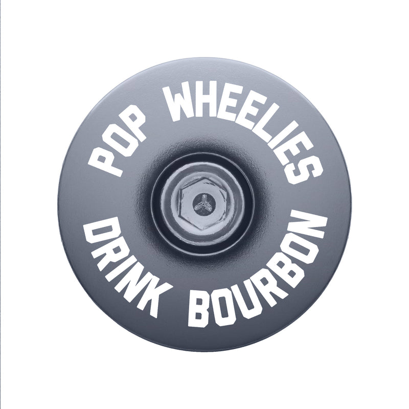 Load image into Gallery viewer, Pop Wheelies Drink Bourbon Bicycle Headset Cap
