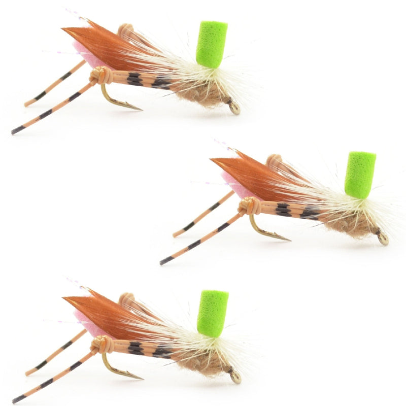 Load image into Gallery viewer, 3 Pack Green Top Hopper Foam Body Grasshopper Fly - Hook Size 10
