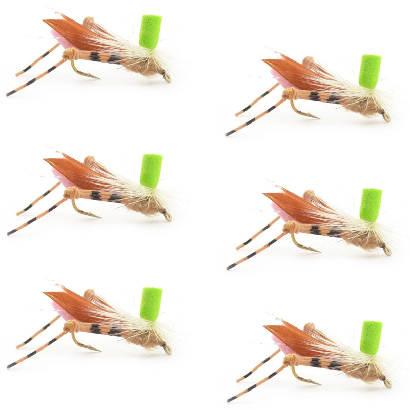 Load image into Gallery viewer, Green Top Hopper Foam Body Grasshopper Fly - 6 Flies Hook Size 10
