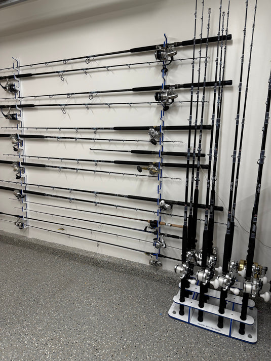 Made in the USA Fishing Rod Rack | 12 Pole Waterproof Wash-down | Dock, Garage, Boat, Storage