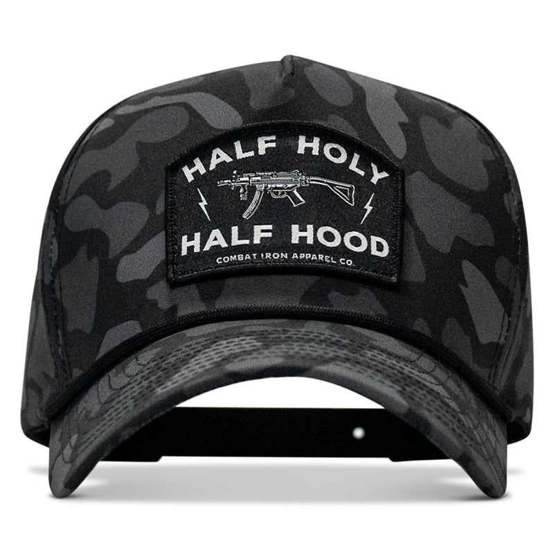 Load image into Gallery viewer, Half Holy. Half Hood. Patch 5 Pannel Rope Snapback
