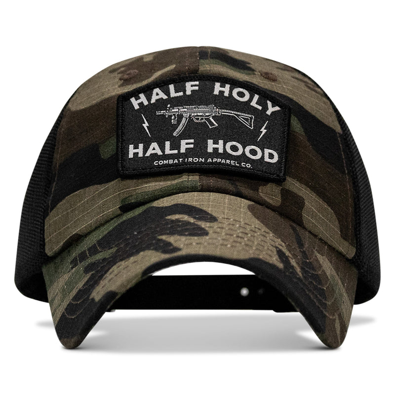 Load image into Gallery viewer, Half Holy. Half Hood Patch. Tactical Ripstop Mesh Snapback Hat
