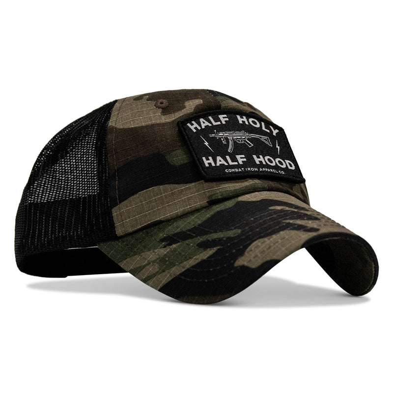 Load image into Gallery viewer, Half Holy. Half Hood Patch. Tactical Ripstop Mesh Snapback Hat
