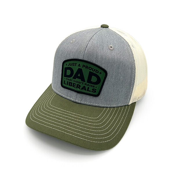 Load image into Gallery viewer, Just A Proud Dad That Didn&#39;t Raise Liberals Woven Patch Hat

