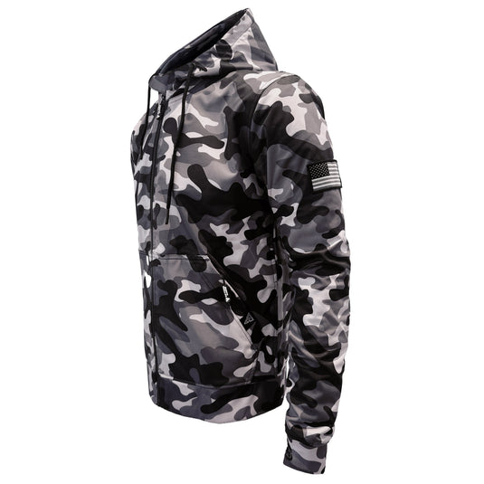 Protective SoftShell Unisex Camouflage Hoodie - "Grey Boomer"