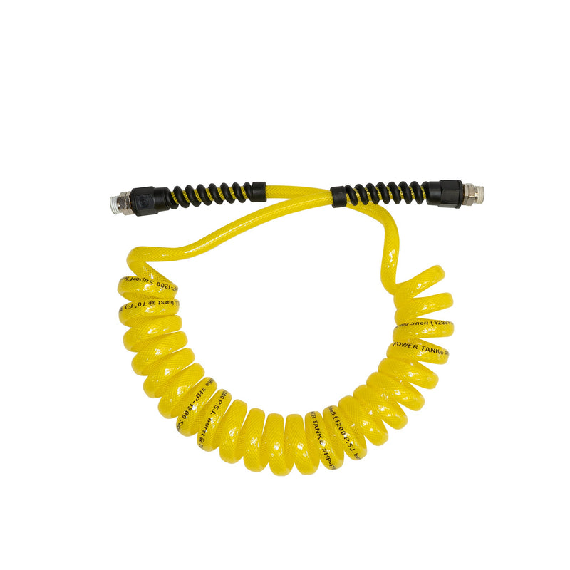 Load image into Gallery viewer, Air Hose 10 ft. Coiled 1/4" NPT Male Thread Superflex High Pressure Yellow Power Tank
