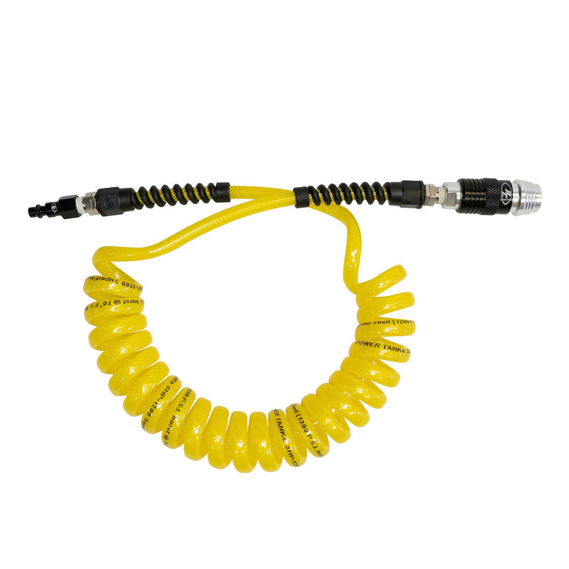 Load image into Gallery viewer, Air Hose 10 ft. Coiled 1/4" NPT Male Thread Superflex High Pressure Yellow Power Tank
