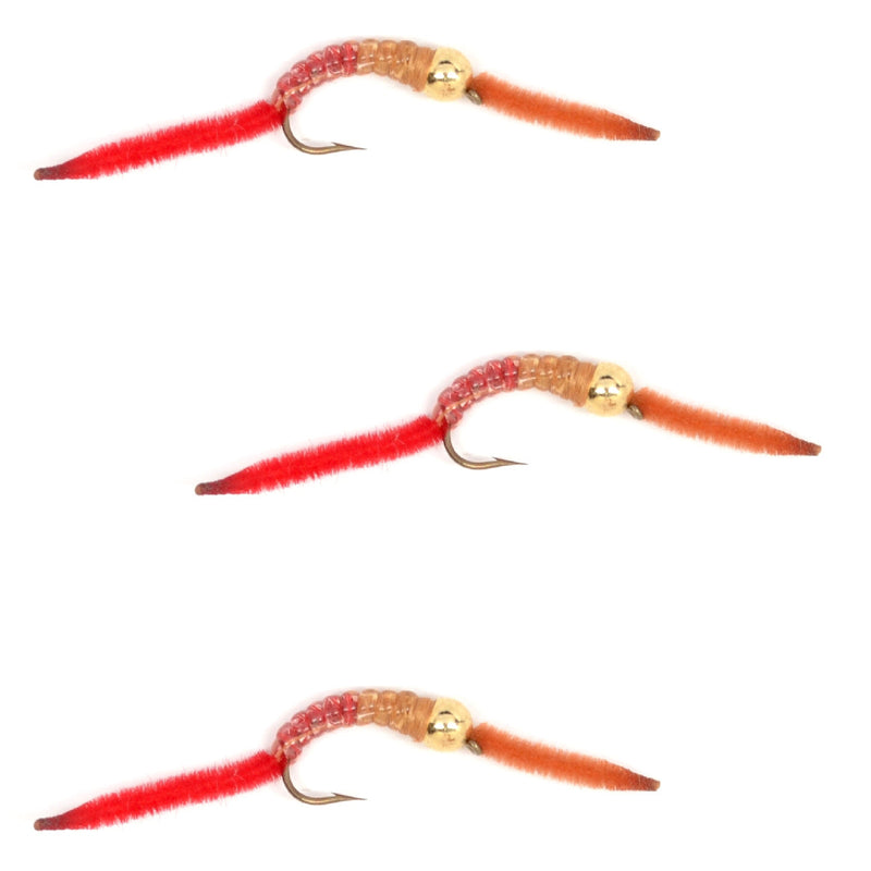 Load image into Gallery viewer, 3 Pack San Juan Bead Head Power Worm Half Brown Half Red V-Rib - Hook Size 12
