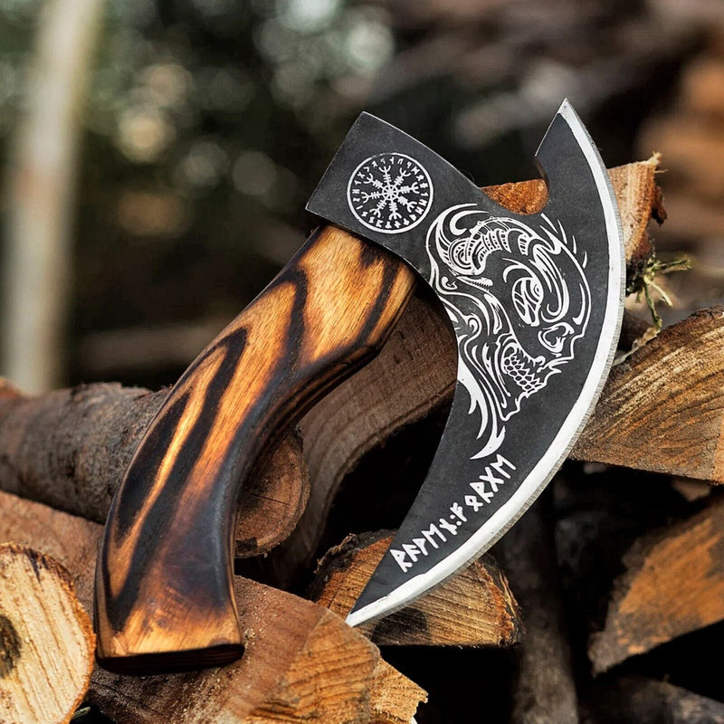 Load image into Gallery viewer, Custom Hand-Engraved Pizza Axe with 8-Inch J2 Steel Blade and Wooden Handle
