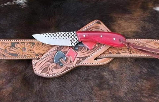 Handcrafted Cowboy Knife with Rasp Blade & Resin Handle – Leather Sheath