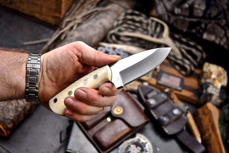Load image into Gallery viewer, Custom Handmade J2 Steel Skinning Knife – 4.5&quot; Blade, Engraved Camel Bone Handle
