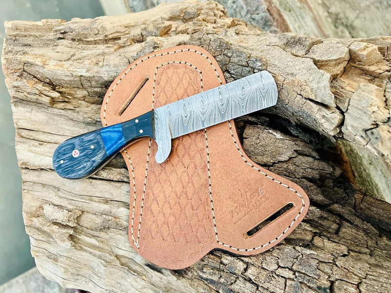 Load image into Gallery viewer, Custom Handmade Bull Cutter Knife – Damascus Steel Holiday Edition
