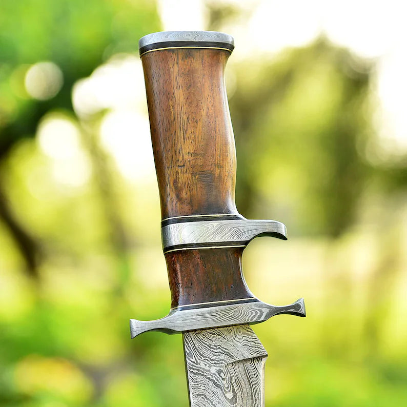 Load image into Gallery viewer, Custom Handmade 13&quot; Damascus Steel Civil War Bowie Knife with Rosewood Handle and Leather Sheath
