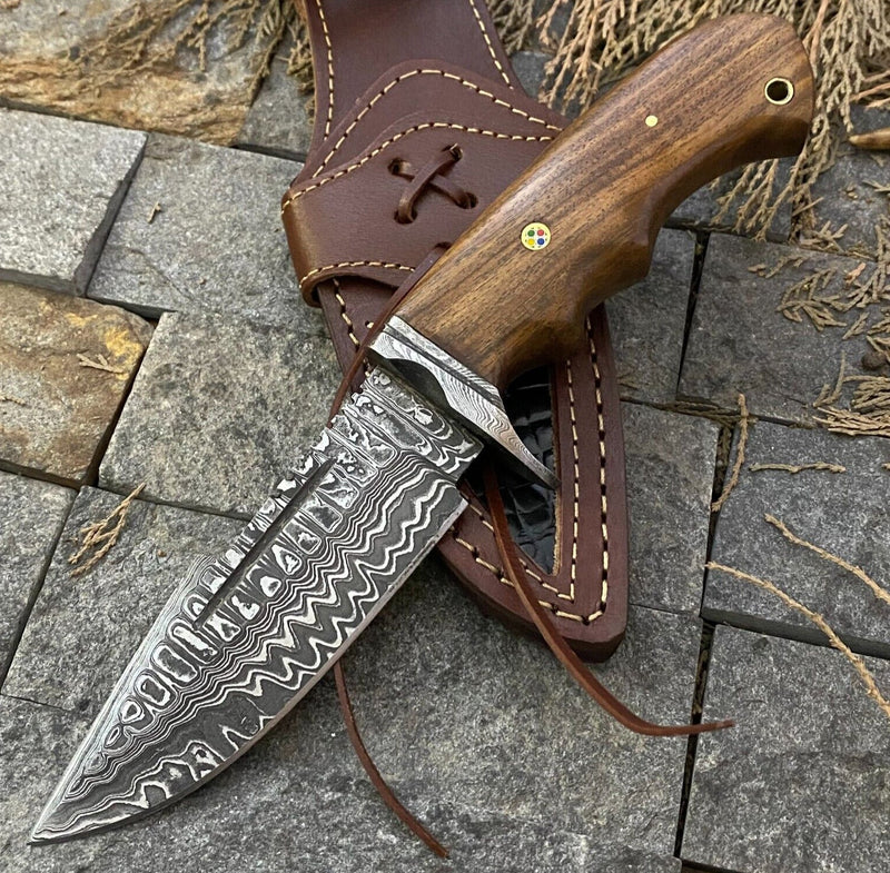 Load image into Gallery viewer, 🔥 Handmade Damascus Steel Hunting Knife – Rosewood Handle &amp; Damascus Guard + Leather Sheath
