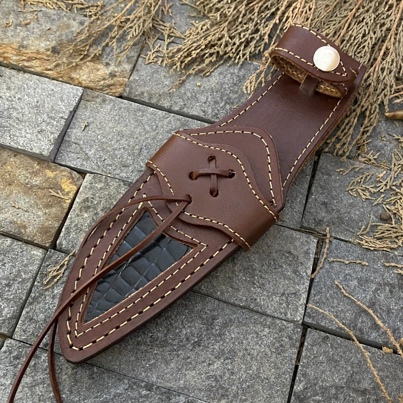 Load image into Gallery viewer, 🔥 Handmade Damascus Steel Hunting Knife – Rosewood Handle &amp; Damascus Guard + Leather Sheath
