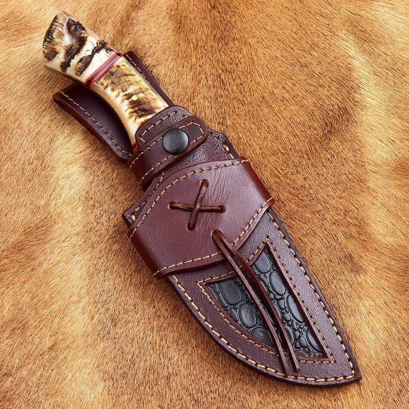 Load image into Gallery viewer, Custom Handmade Damascus Skinning Knife with Sheep Horn Handle – 4.5&quot; Blade
