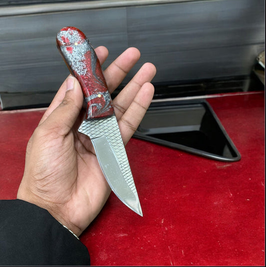 Handmade Ranch Cowboy Knife – Rasp Steel Blade, Resin Handle & Leather Sheath