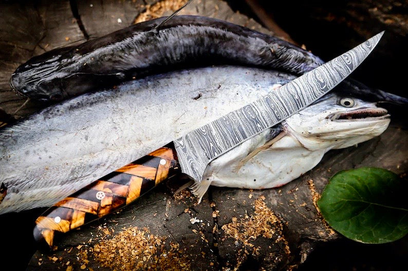 Load image into Gallery viewer, Custom Handmade Damascus Steel Fillet Knife for Sale | 13&quot; Length
