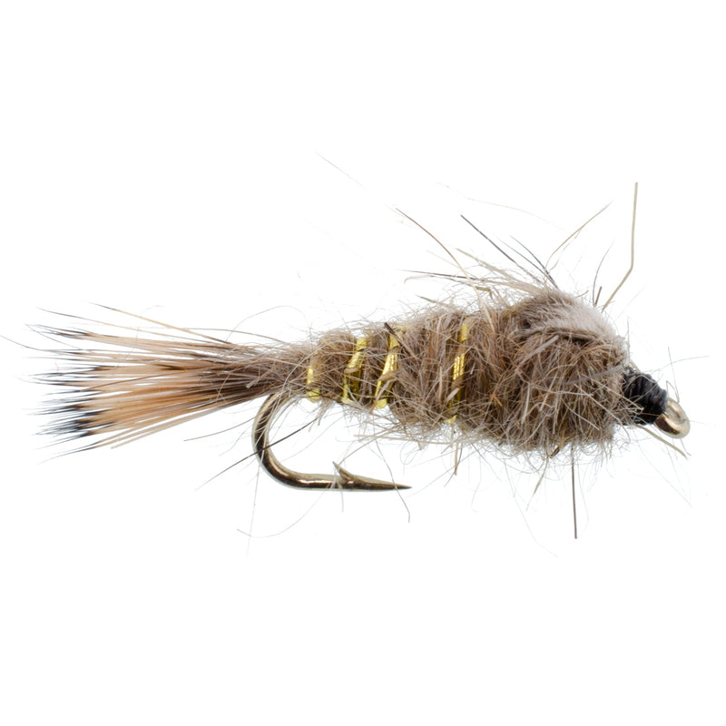 Load image into Gallery viewer, Classic Weighted Gold Ribbed Hares Ear Nymph - Set of 6 Flies - Size 16
