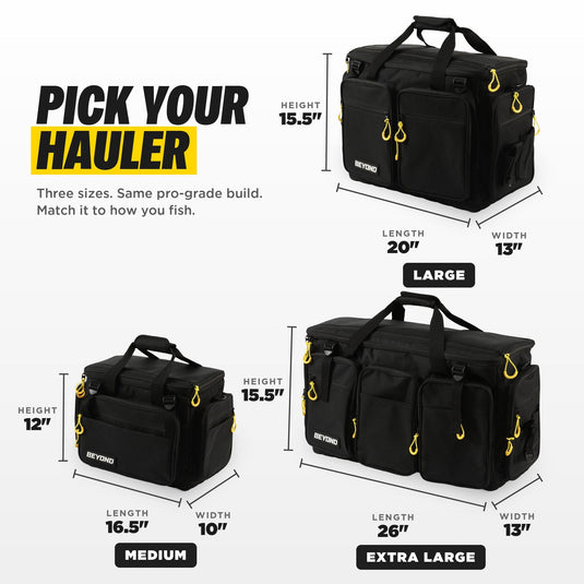 Beyond Fishing Hauler Tackle Bags  With or Without Tackle Box Available in Medium, Large, and Extra-Large