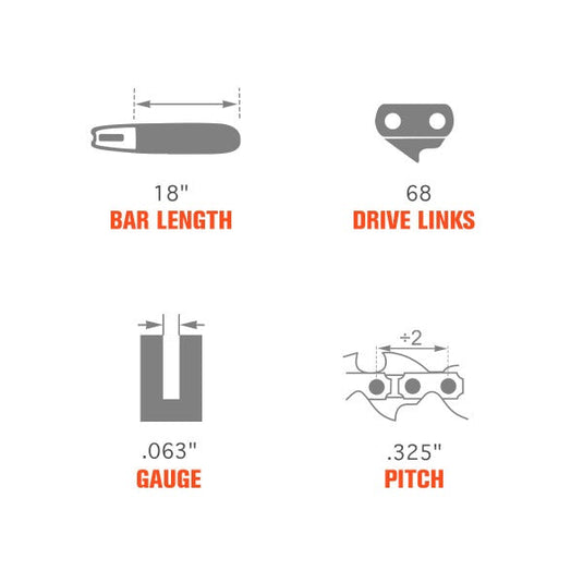 18 Inch MS250 Full Chisel Chains .325 Pitch .063 Gauge 68 DL For Stihl MS250C MS251 MS230 MS210 025 023 021 Chainsaw
