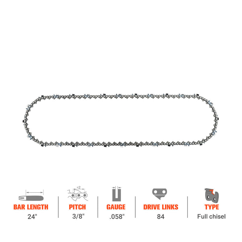 Load image into Gallery viewer, 3/8 Pitch .058 84 DL Full Skip 24 inch Saw Chain For Husqvarna 55 65 66 455 455e 460 Rancher 372xp 576xp 262XP 362 362XP Echo Chainsaw
