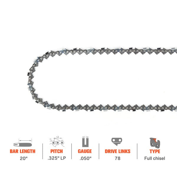 Load image into Gallery viewer, 20 Inch Chain .325 Pitch .050 Gauge 78 DL For Oregon H78 M78 Husqvarna 235 240 440 136 141 142 Jonsered CS 2255 2250 Chainsaw Full Chisel
